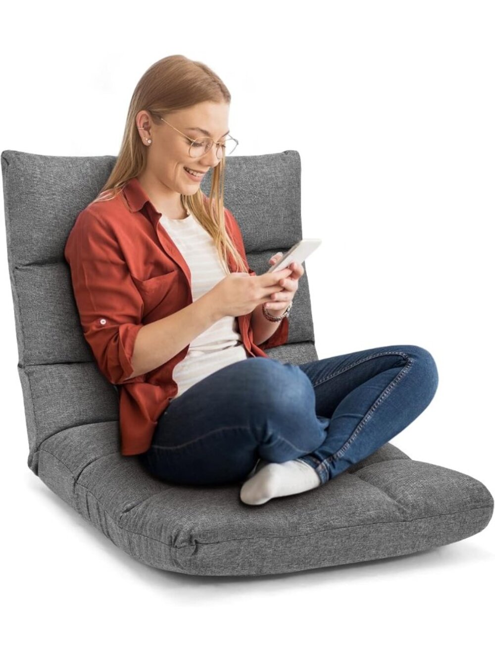 Folding Gaming Chair with Back Support, 14 Adjustable Positions, Lazy Sofa